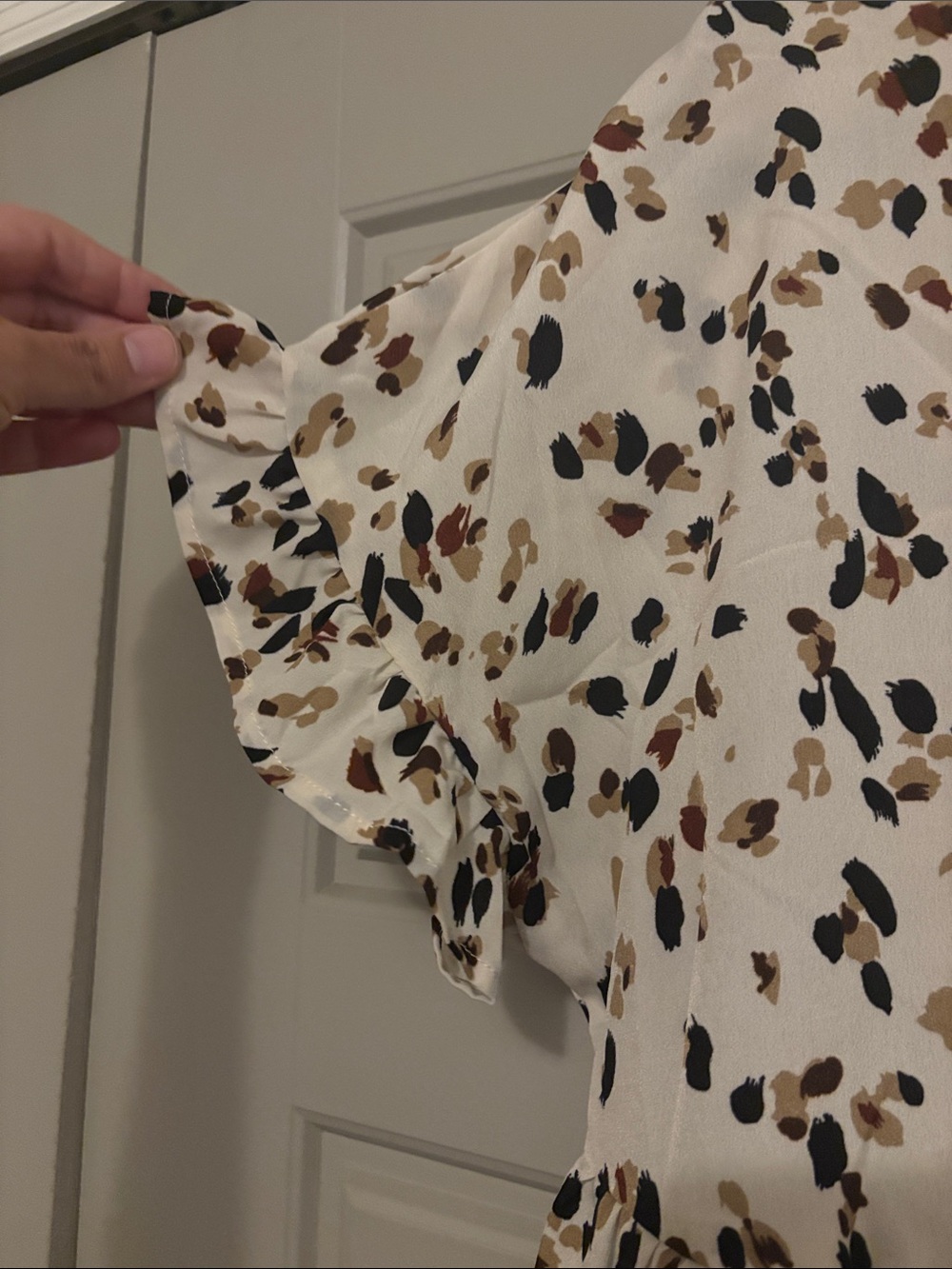 Women’s Cream Ruffle Sleeve Blouse with Multi-Color Spot Print - Picture 4 of 4